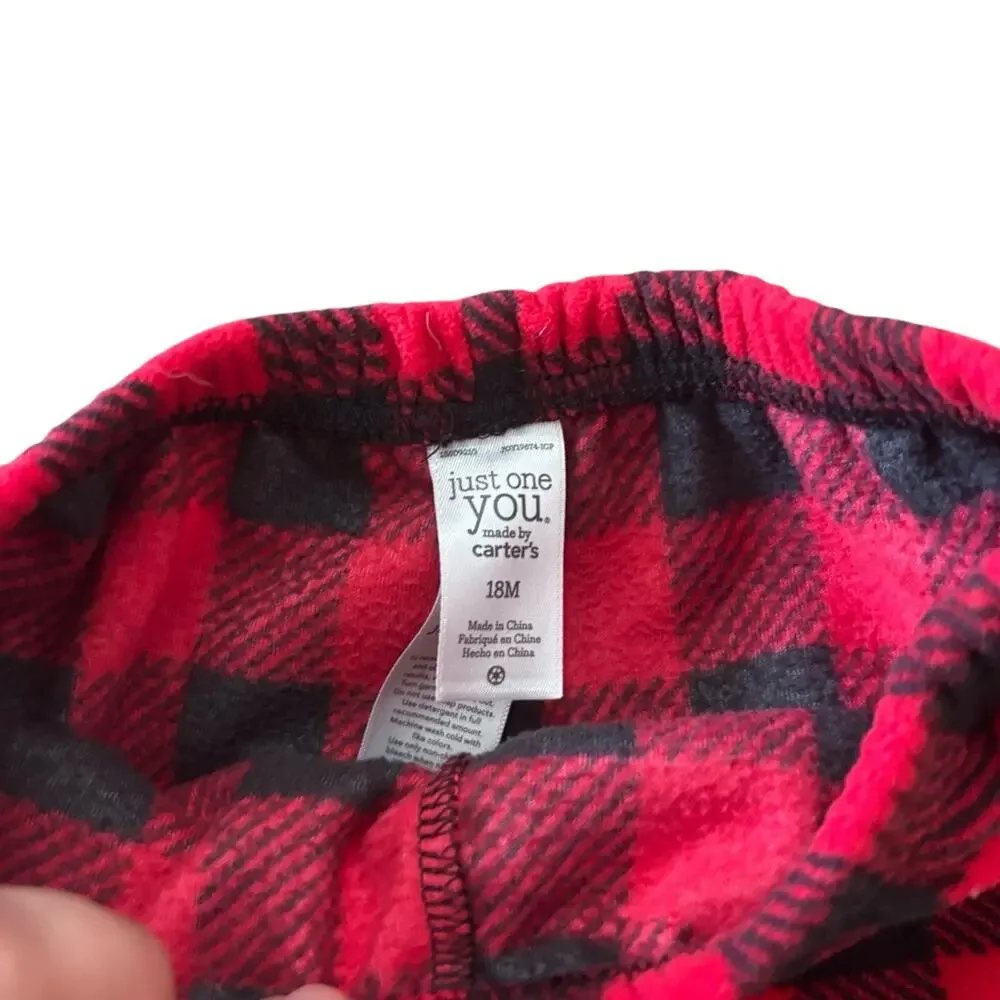 Carter's Kids Pajama Set - Buffalo Plaid Santa Footed Fleece 18M